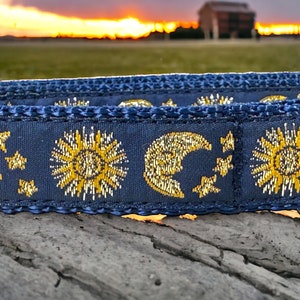 Celestial Night Dog Collar/Gold Sun & Moon/Mystical Moon