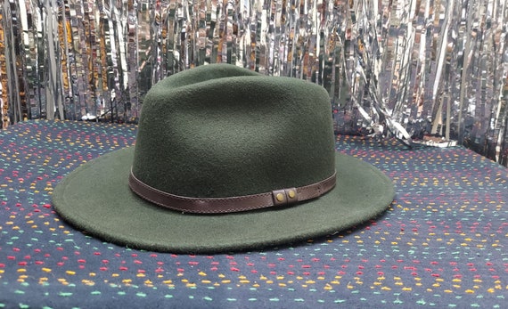 Western Green Wool Felt Cowboy Hat with Leather Ba