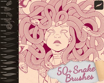 56 Snake Brushes for Procreate | Scales, Structure, Snake Body, Textures, Stamps, Tattoo (for Ipad)