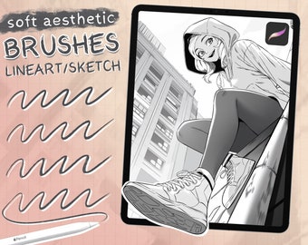 Aesthetic LineArt Brushes for Procreate | Soft Procreate Brush Set | iPad/iPhone