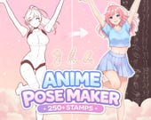 250 Custom Pose Maker Stamps for Procreate Photoshop Clip Studio, Character Builder Body Parts, PNG Included