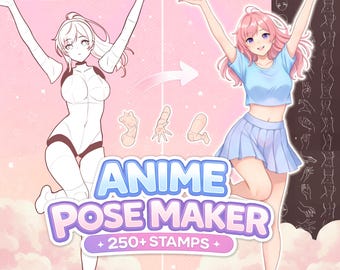 250 sellos personalizados para crear poses para Procreate, Photoshop Clip Studio, partes del cuerpo para crear personajes, PNG incluido