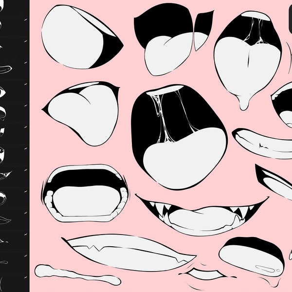 50 Expressive Mouth Stamps for Procreate, Brushes for ipad