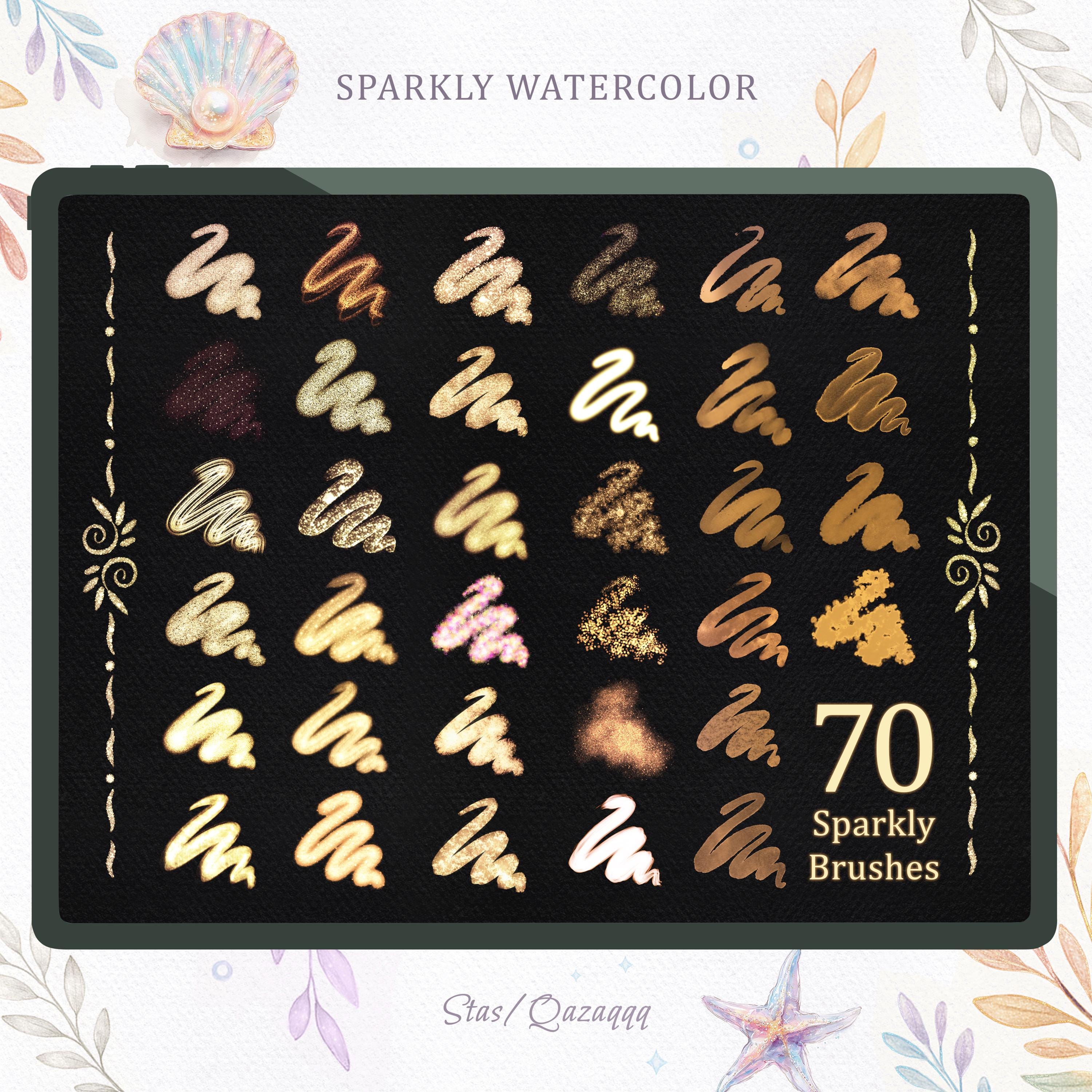 70 Sparkly Watercolor Brushes for Procreate – Shimmer, Glitter, Pearl ...