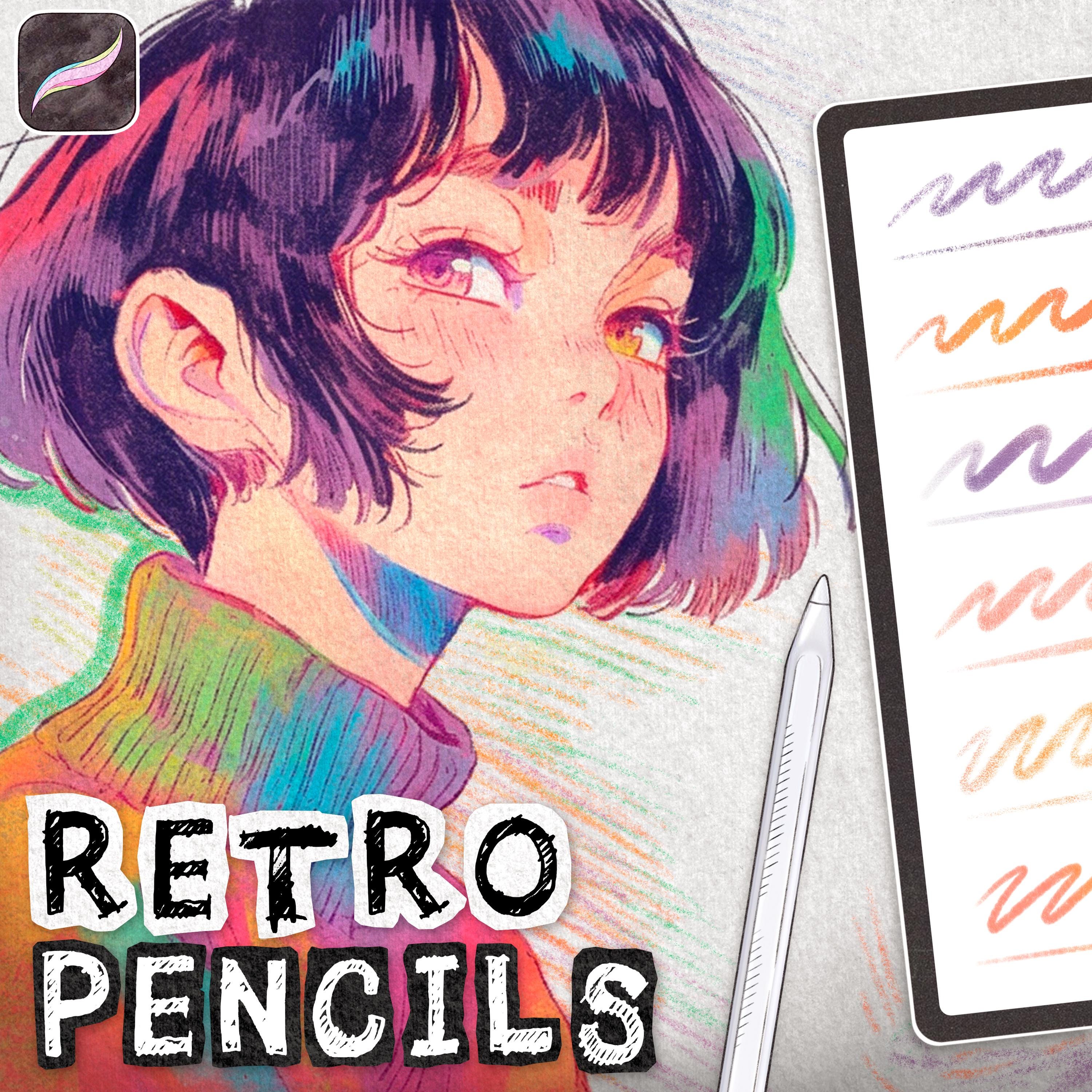 60 pinceles retro de lápiz para Procreate – Set de boceto, sombreado y textura de papel