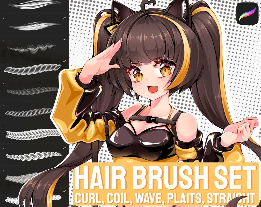 Hair Brush Set Curl, Coil, Wave, Plaits, Straight for Procreate Etsy