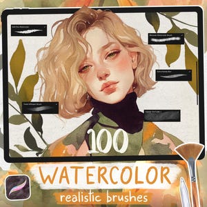 100 realistische aquarelpenselen voor Procreate. Aquarel textuur papier canvas. Maak natte aquareltextuurpenselen. Procreëer postzegels