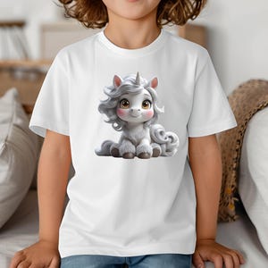 Camiseta infantil con unicornio, camiseta infantil con estilo de dibujos animados, bonita camiseta con estampado de animales, camiseta juvenil mágica, divertida camiseta de fantasía para niños