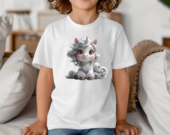 Unicorn Kids Tee, Cartoon Style Child Shirt, Cute Animal Graphic T-Shirt, Magical Youth Top, Fun Fantasy Tee for Kids
