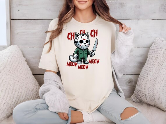 Horror Cat T shirt Funny Jason Friday the 13th Cat Halloween Design Etsy