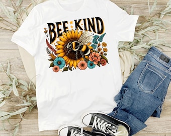Bee Nature Tee - Cute Sunflower & Bee T-shirt, Nature Lover Gift, Eco-Friendly Apparel, Summer Style, Gardening Top