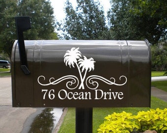 Decorative Palms with Address Mailbox Vinyl Decal Set of 2