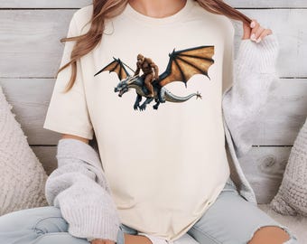 Sasquatch Riding a Dragon Fantasy T-Shirt, Mythical Creature Tee, Bigfoot Lover Gift, Magical Beast Shirt, Cryptid Graphic Top