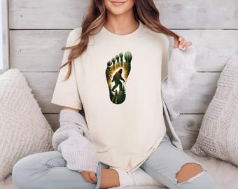 Double Exposure Sasquatch Footprint Shirt - Bigfoot Forest Hiking Tee - Outdoor Lovers T-shirt
