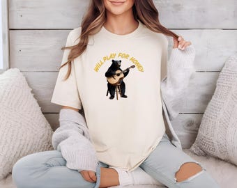 Acoustic Guitar Bear T-Shirt, Musician Gift & Funny Tee for Animal Lovers - Will Play for Honey Top, Cute Music Shirt