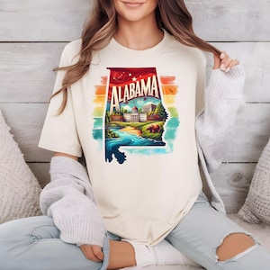 Vintage T-shirt staatskaart van Alabama, uniseks retro reisshirt