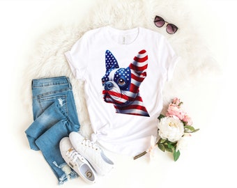 American Flag Boston Terrier Fourth of July Shirt Star Spangled Pride T-Shirt