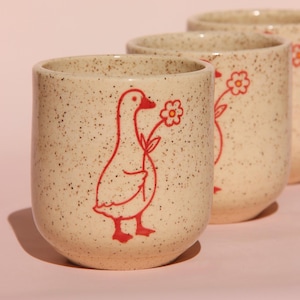 Handmade Flower Silly Goose Ceramic Mug | Whimsical Pottery Espresso Cup, Speckled Stoneware Cortado Cup, Silly Goose Lover Gift (6oz)