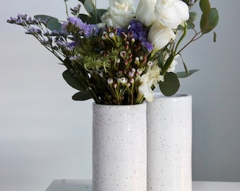 Handmade White Ceramic Vase | Cylindrical Vase | Flower Vase | Modern Farmhouse Pottery | Speckled Ceramic Vase | White Pottery | Cylinder