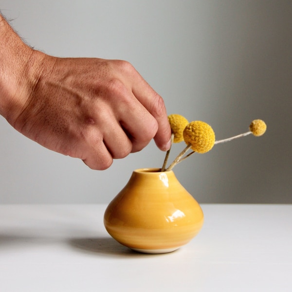 Yellow Ceramic Bud Vase | Unique Flower Vase | Small Flower Vase Pottery | Air Plant Holder | Modern | Minimalist Home Decor | Boho Vase