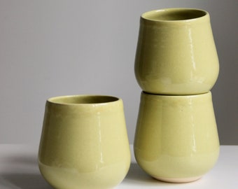 Large Handmade Green Ceramic Tumbler | Mug No Handle | Farmhouse Pottery | Stemless Wine Glass | Modern Minimalist Pottery | Green Mug 16oz