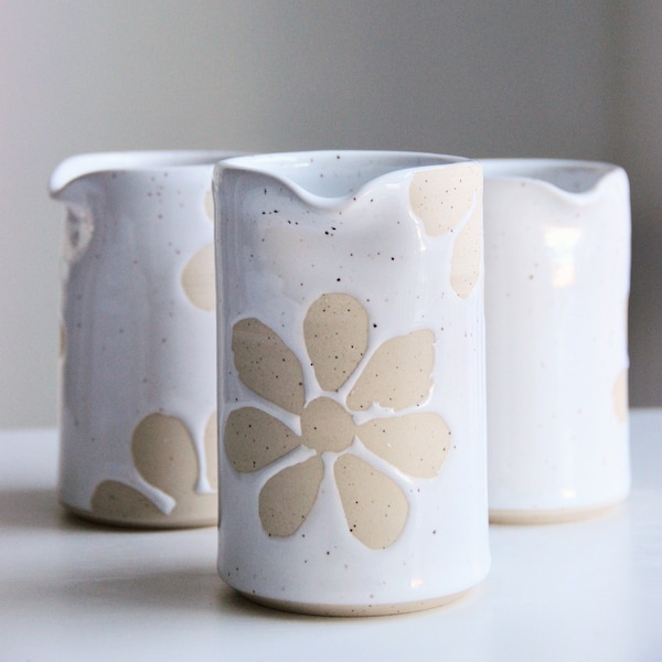 Handmade Ceramic Pourer | White Pourer | Pitcher | Cream Pourer | Mid-century Modern Kitchen Decor | Pottery Pourer | Minimalist Pitcher