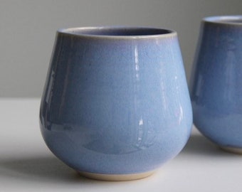 Large Light Blue Ceramic Tumbler | Mug No Handle | 16oz Periwinkle Mug | Stemless Wine Glass | Pottery Cup Set | Modern Minimalist Pottery
