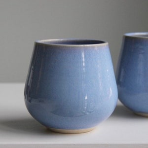 Large Light Blue Ceramic Tumbler Mug No Handle 16oz Periwinkle Mug Stemless Wine Glass Pottery Cup Set Modern Minimalist Pottery image 1