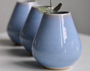 Handmade Blue Ceramic Bud Vase | Small Flower Vase | Modern Pottery Home Decor | Air Plant Holder | Gift