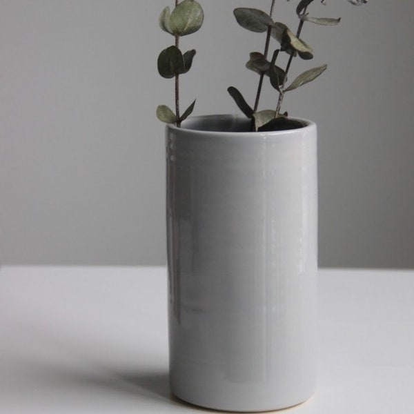 Handmade Light Gray / Grey Cylindrical Ceramic Vase | Flower Vase | Modern Minimalist Pottery | Home Decor | Cylinder Vase | Vase