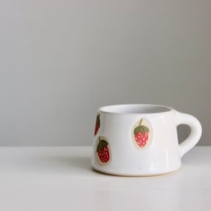 Handmade Ceramic Fruit Mug | Fruit Mug | Strawberry Mug | White Mug | Hand Painted Strawberry | Retro Mug | Modern Coffee Mug | Cute Pottery