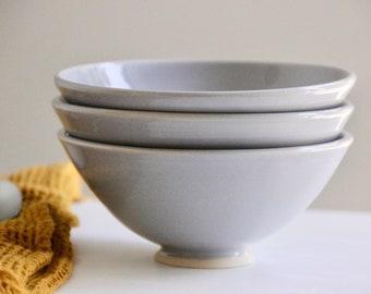 Graue Keramikschalen | Handgemachte Keramik Schale Set | Hellgraue Dessertschale | Schale | Medium Bowl Set | Minimalistisches Geschirr | Modernes Bauernhaus