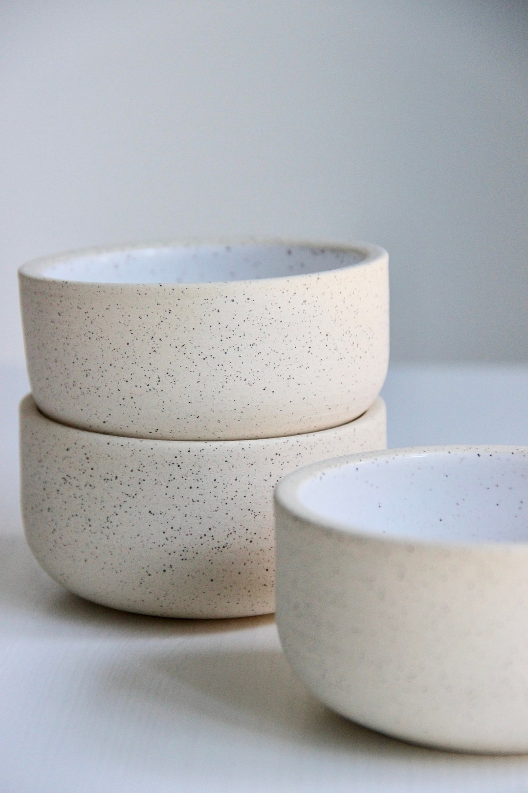 Handmade Ceramic Prep Bowl, White Exposed Clay Speckled Bowl Spice Dish