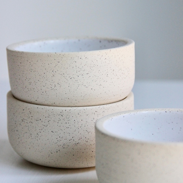 Handmade Ceramic Prep Bowl, White | Exposed Clay | Speckled Bowl | Spice Dish | White Ramekin | Small Serving Bowls | Bowl Set | Salt Well