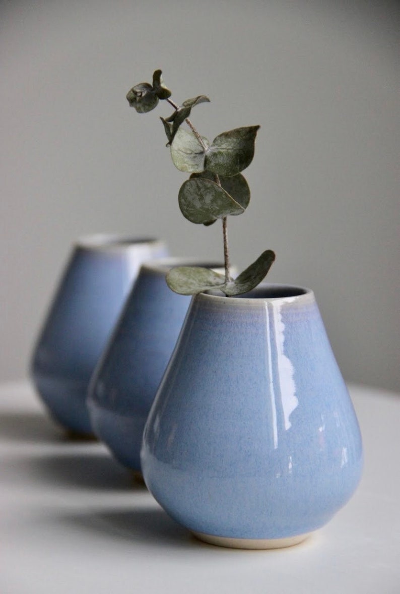 Handmade Blue Ceramic Bud Vase Small Flower Vase Modern Pottery Home Decor Air Plant Holder Gift image 1