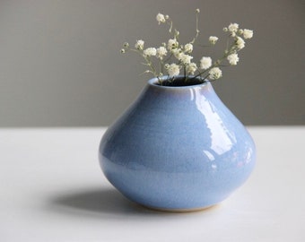 Light Blue Ceramic Bud Vase | Unique Flower Vase | Small Flower Vase Pottery | Air Plant Holder | Modern | Minimalist Home Decor | Boho Vase