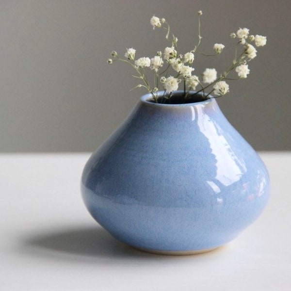 Light Blue Ceramic Bud Vase | Unique Flower Vase | Small Flower Vase Pottery | Air Plant Holder | Modern | Minimalist Home Decor | Boho Vase