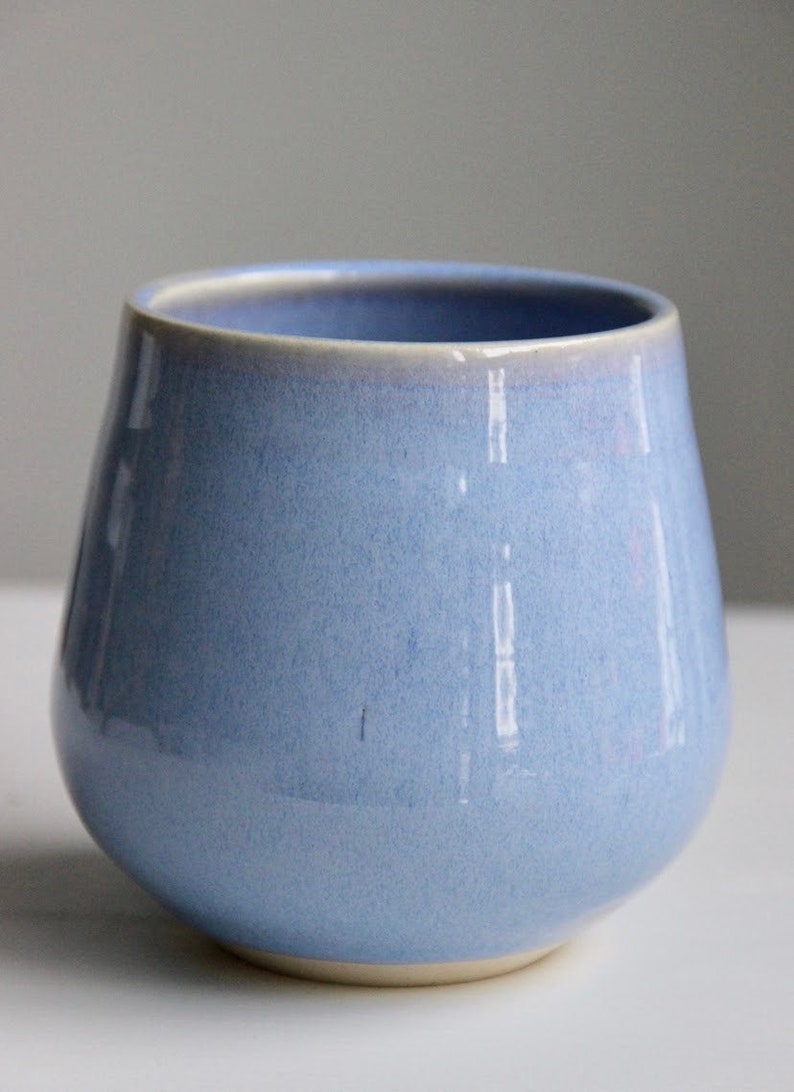 Large Light Blue Ceramic Tumbler Mug No Handle 16oz Periwinkle Mug Stemless Wine Glass Pottery Cup Set Modern Minimalist Pottery image 4