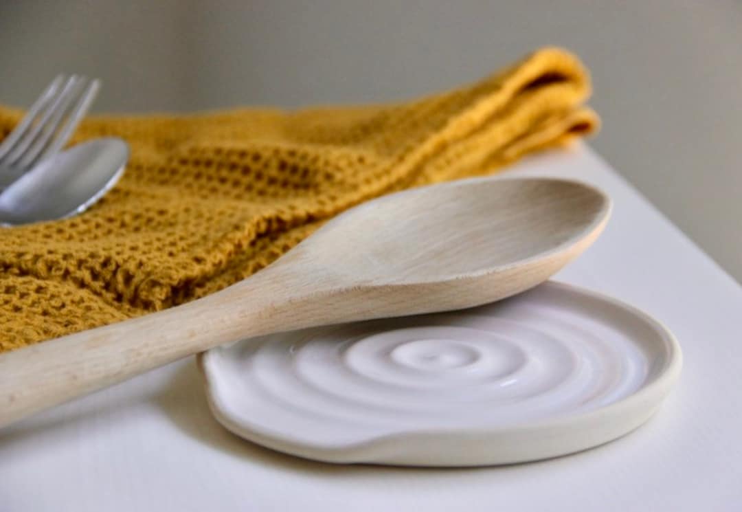 Handmade Ceramic Spoon Rest White Spoon Holder Kitchen Utensils Utensil