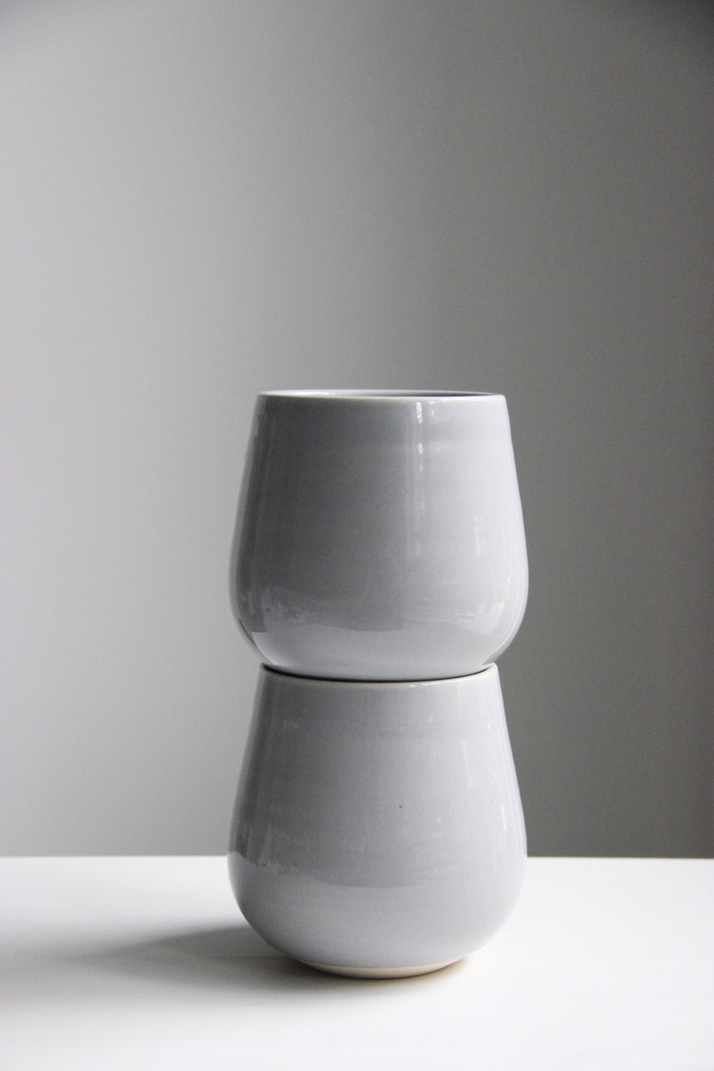 Large Handmade Grey Ceramic Tumbler 16oz Mug No Handle Gray Ceramic Wine Glass Ceramic Cup Modern Farmhouse Minimalist Pottery image 3