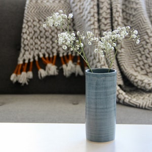 Handmade Ceramic Blue Green Cylinder Vase | Flower Vase | Minimalist Pottery | Modern Vase | Simple Flower Vase | Metallic Matte Glaze