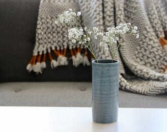 Handmade Ceramic Blue Green Cylinder Vase | Flower Vase | Minimalist Pottery | Modern Vase | Simple Flower Vase | Metallic Matte Glaze