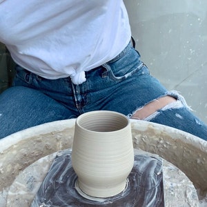 Large Handmade Grey Ceramic Tumbler 16oz Mug No Handle Gray Ceramic Wine Glass Ceramic Cup Modern Farmhouse Minimalist Pottery image 7