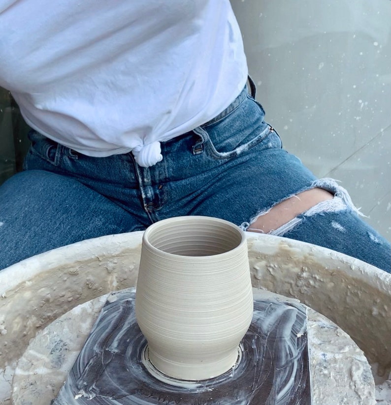 Large Handmade Grey Ceramic Tumbler 16oz Mug No Handle Gray Ceramic Wine Glass Ceramic Cup Modern Farmhouse Minimalist Pottery image 7