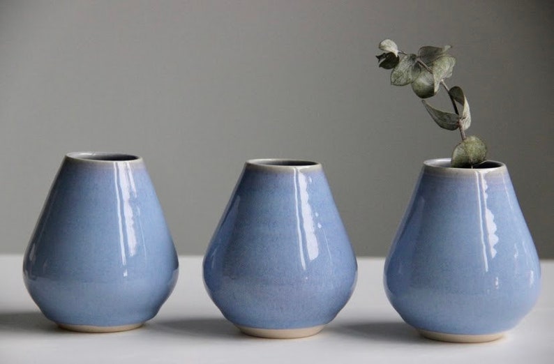 Handmade Blue Ceramic Bud Vase Small Flower Vase Modern Pottery Home Decor Air Plant Holder Gift image 3