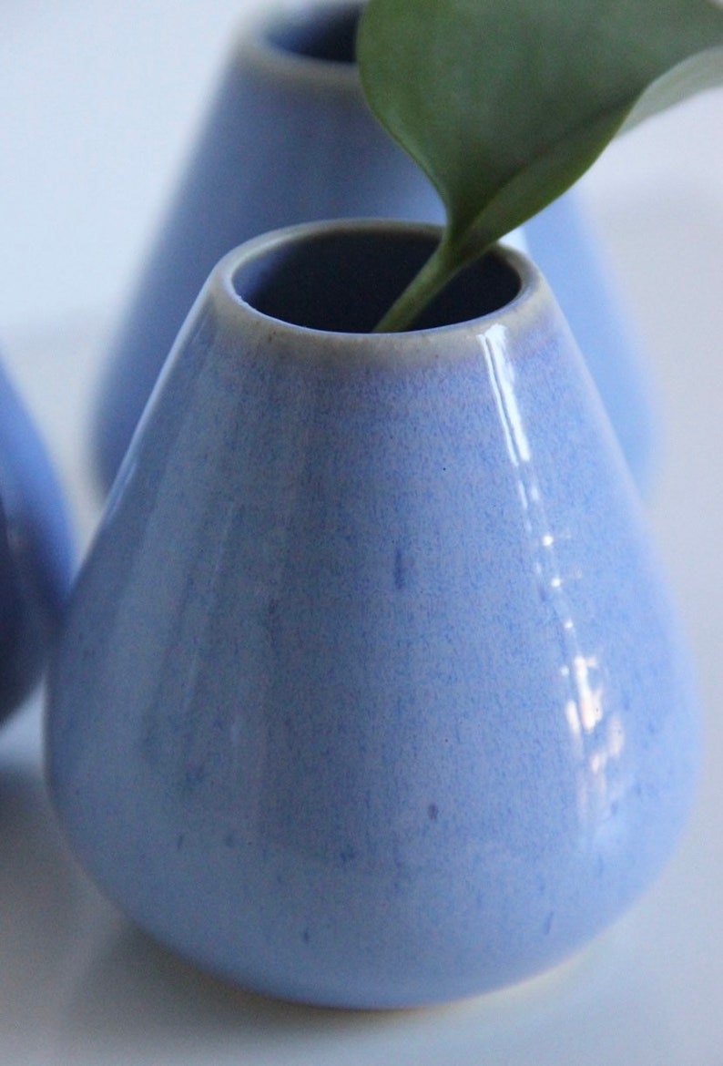 Handmade Blue Ceramic Bud Vase Small Flower Vase Modern Pottery Home Decor Air Plant Holder Gift image 4