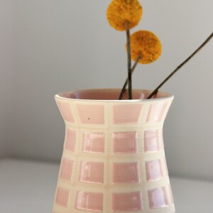 Handmade Ceramic Vase Checkered Vase Retro Modern Pink Vase Mid-century Modern Flower vase Small Vase Home Decor Vase image 2