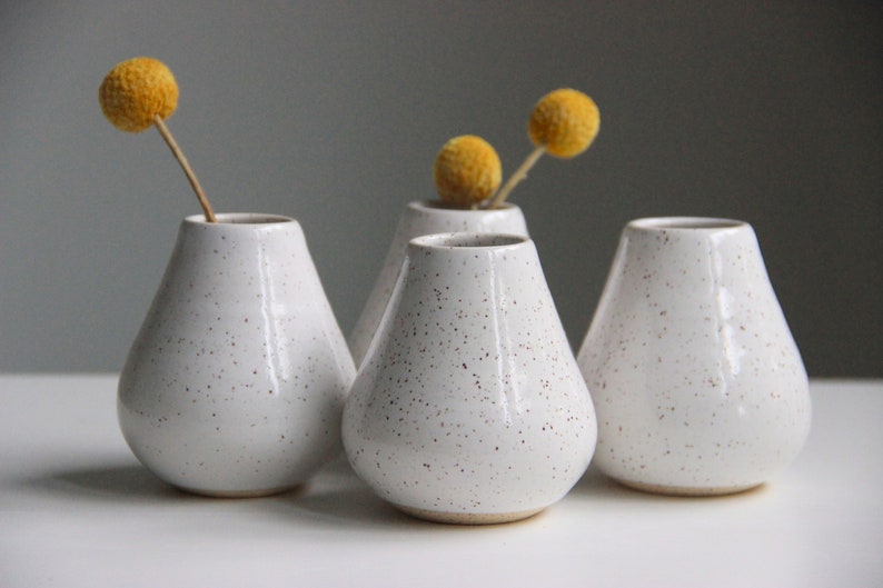 Ceramic Bud Vase Handmade Speckled White Vase Flower Vase Bud Vase Air Plant Holder Modern Home Decor Boho Simple Modern Vase image 3