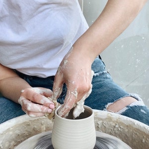 Large Handmade Grey Ceramic Tumbler 16oz Mug No Handle Gray Ceramic Wine Glass Ceramic Cup Modern Farmhouse Minimalist Pottery image 6