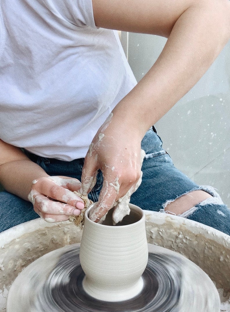 Large Handmade Grey Ceramic Tumbler 16oz Mug No Handle Gray Ceramic Wine Glass Ceramic Cup Modern Farmhouse Minimalist Pottery image 6